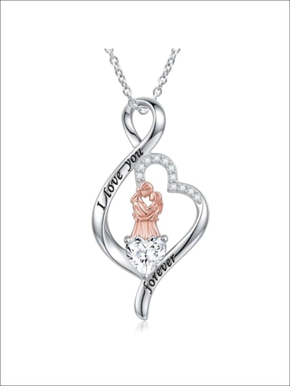925 Sterling Silver Mother Daughter Heart Necklace Women